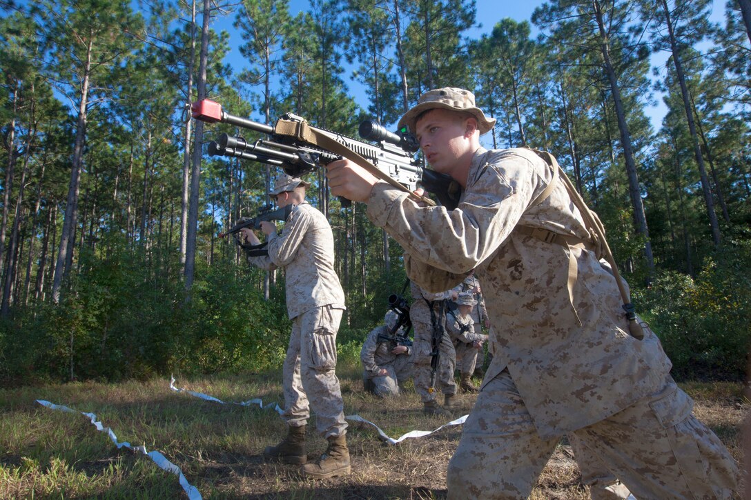 Marines with India Company, Battalion Landing Team (BLT) 3/2, 26th Marine Expeditionary Unit (MEU), perform military operations on urban terrain at Marine Corps Base Camp Lejeune, N.C., Sept. 25, 2012. The Marines conducted a two-week vertical assault raid package with the Special Operation Training Group to help fulfill requirements from the 26th MEU’s Marine Essential Task List. The 26th MEU is slated to deploy in 2013.