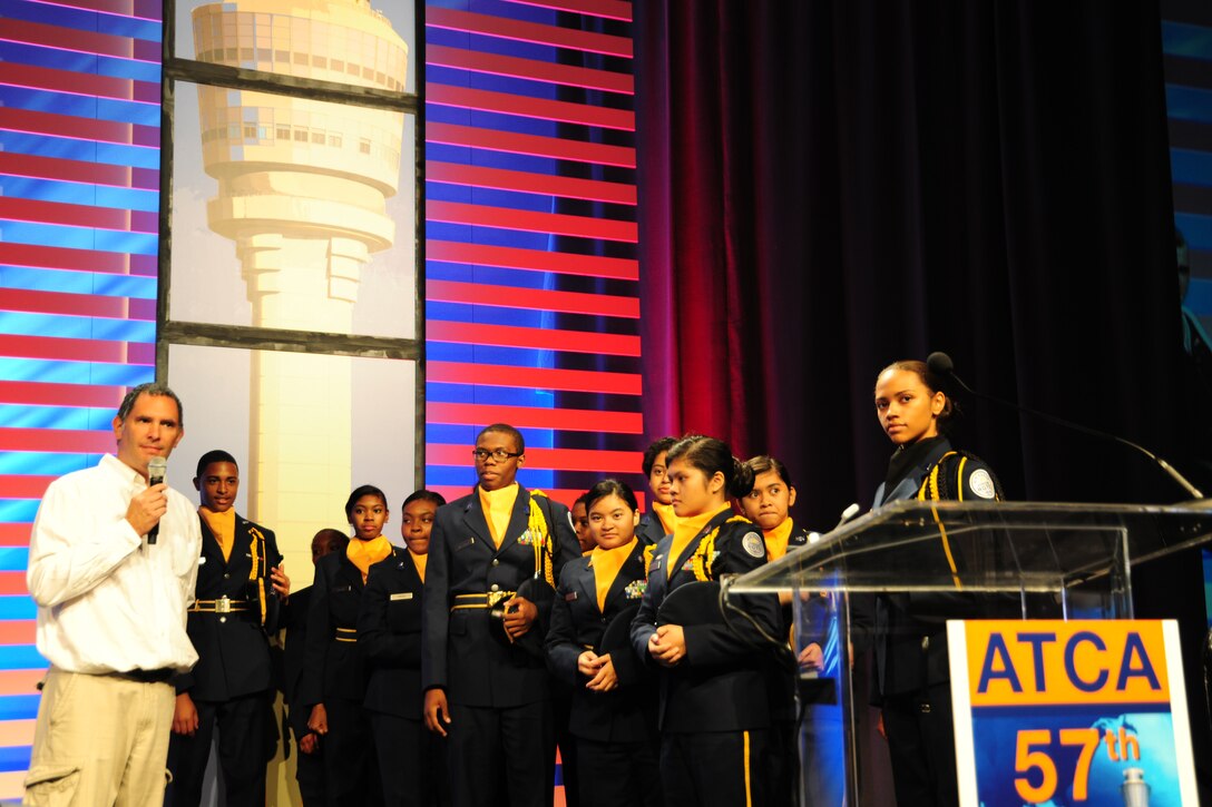 JOINT BASE ANDREWS, Md.- The Oxon Hill High School Reserve Officer Training Corps drill team won the high school drill competition at the Air Traffic Control Association's 57th Annual Conference Exposition at the Gaylord Convention center, National Harbor, Md., Oct. 3, 2012. The students won an opportunity to partake in mission simulations at the Challenger Center for Space Science Education in Alexandria, Va. (U.S. Air Force photo/ Senior Airman Amber Russell)