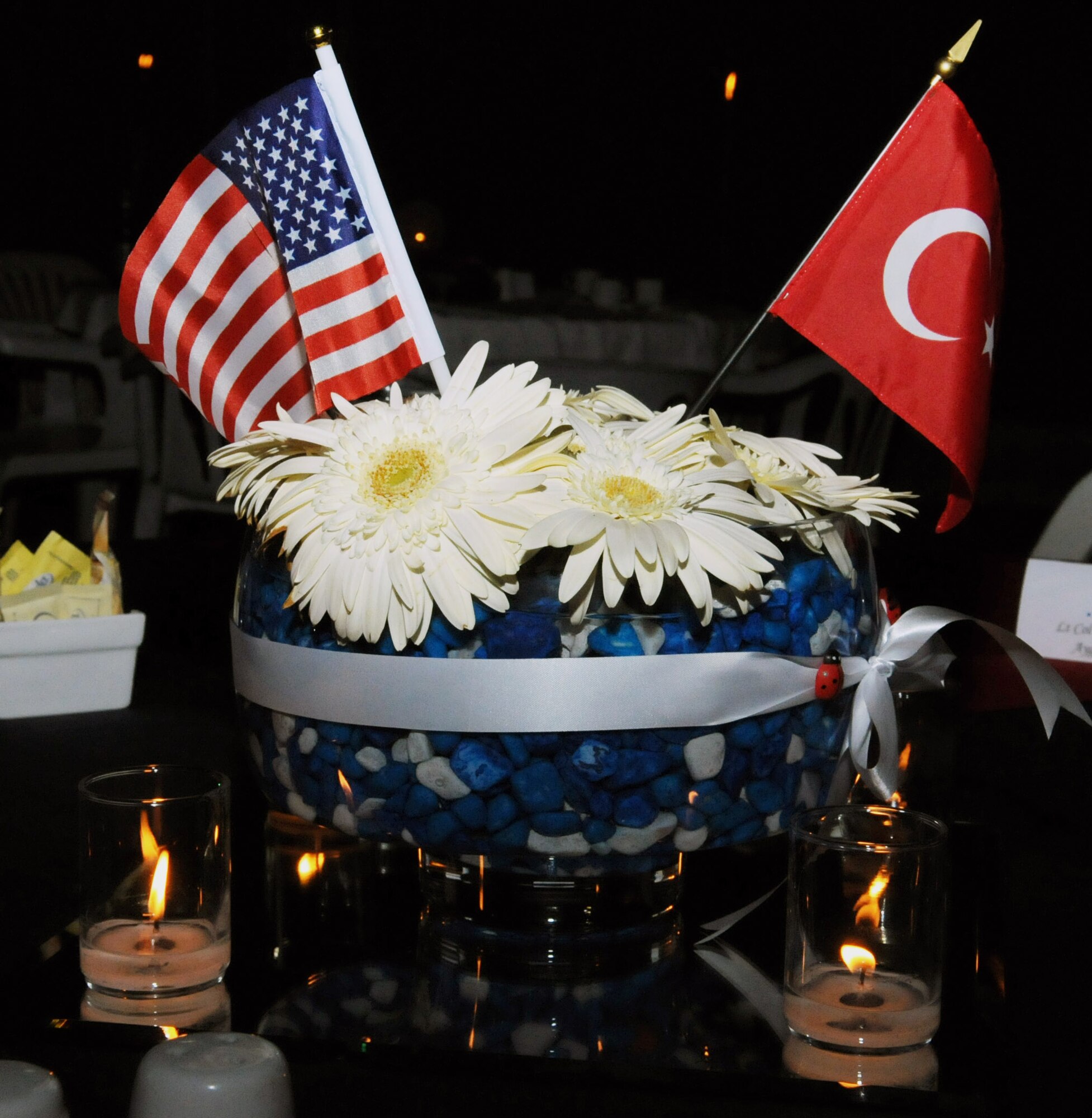 U.S. and Turkish Air Force members, spouses and friends were given the opportunity to share the evening together at the home of 39th Air Base Wing Commander, Col. Chris Craige, here at Incirlik Air Base, Turkey, Sept. 29, 2012. The two nations partner together to support and protect U.S., Turkish and NATO assets and people throughout Turkey. (U.S. Air Force photo by Senior Airman Marissa Tucker/Released)
