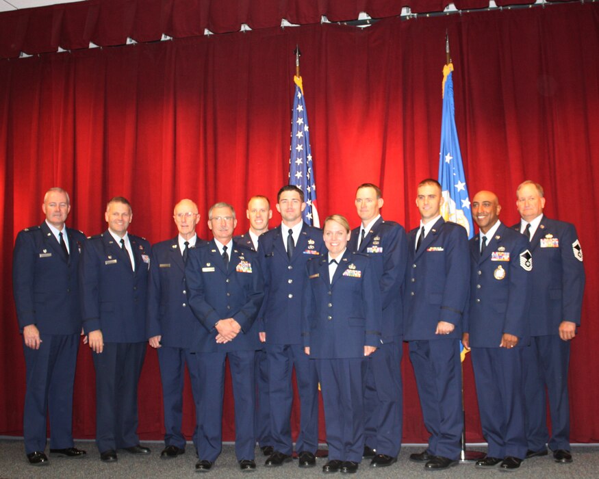 The Academy of Military Science Class 0-2013-1, including five members of the UTANG, graduated October 5, 2012.  UTANG members from left to right, Steven R. Dillingham, 101st Information Operations Flight Public Affairs Officer; Brian S. Moss, 151st Air Refueling Wing Public Affairs Officer; Amy C. Bocage, 151st Communications Flight Commander; Dustin J. Williams, 191 Air Refueling Squadron Intelligence Analyst Officer; Adam C. Barley, 130th Engineering Installation Squadron Support Operations Officer.