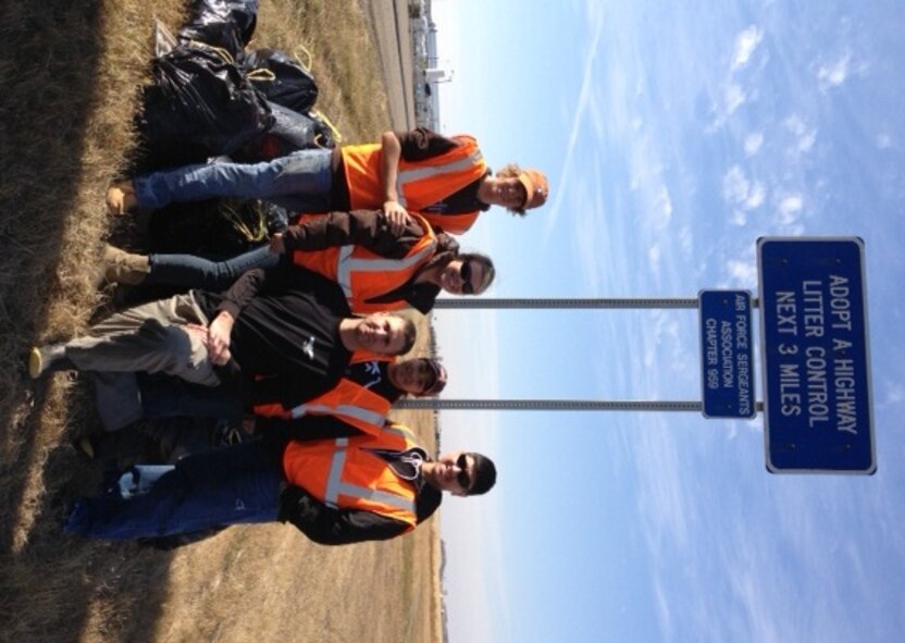 MINOT, N.D. -- The Air Force Sergeant's Association Minot Chapter 959 came together to pick up trash along the U.S. Highway 83 Bypass, Oct. 13,  just in time before the winter weather settles in. Chapter 959 has adopted a stretch of the road which spans from the stoplight at the U.S. Highway 83 Bypass North to three miles south. Chapter members had a perfect opportunity to not only get out and enjoy the weather, but also support the Minot local community. (Courtesy photo)