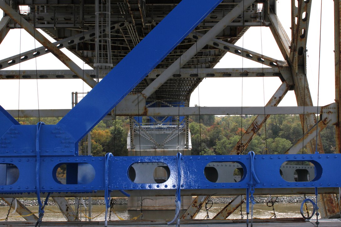 The U.S. Army Corps of Engineers Philadelphia District is repairing and painting the Summit Bridge along the Chesapeake & Delaware Canal. (middle still in progress in photograph)