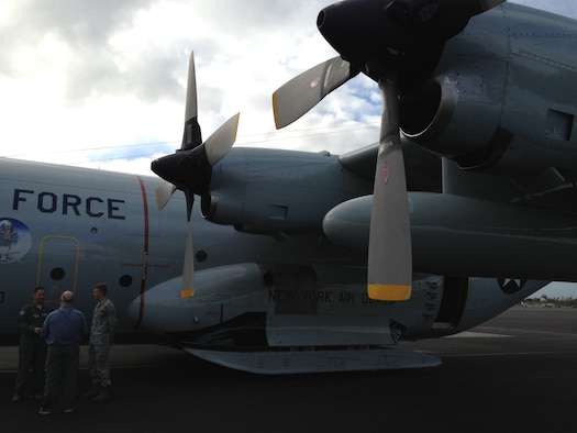 A ski-equipped LC-130 Skibird owned by the 109th Airlift Wing of the New York Air National Guard sits on the flightline Oct. 18 at Joint Base Pearl Harbor-Hickam, Hawaii. The LC-130 is the polar version of the familiar C-130 cargo plane; its ski-equipped landing gear enables operation on snow or ice surfaces throughout Antarctica. The plane also has wheels for landing on prepared hard surfaces. The aircraft is the backbone of U.S. transportation within Antarctica and also provides air service between McMurdo Station, Antarctica and New Zealand. The LC-130 fleet permits Department of Defense support to the National Science Foundation led United States Antarctic Program in a wide
range of scientific research on climate change, global warming, ozone depletion, earth history, astronomy and environmental change. (U.S. Air Force photo by Capt. Ben Sakrisson)