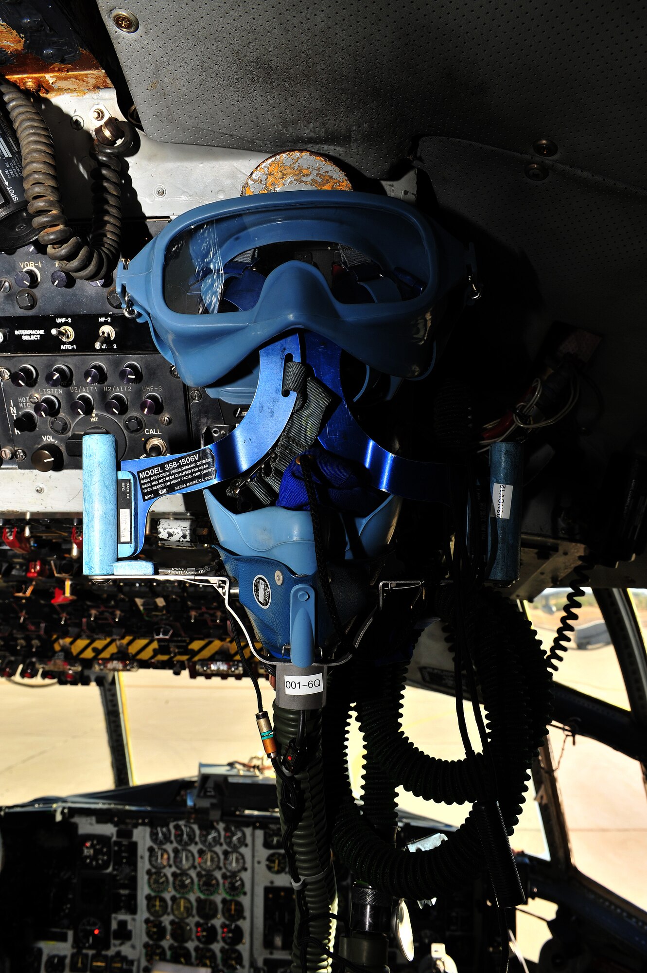 An oxygen mask hangs inside of an EC-130H at the 41st Electronic Combat Squadron on Davis-Monthan Air Force Base, Ariz., Oct. 15, 2012. The 41st ECS was activated at D-M in July 1980.