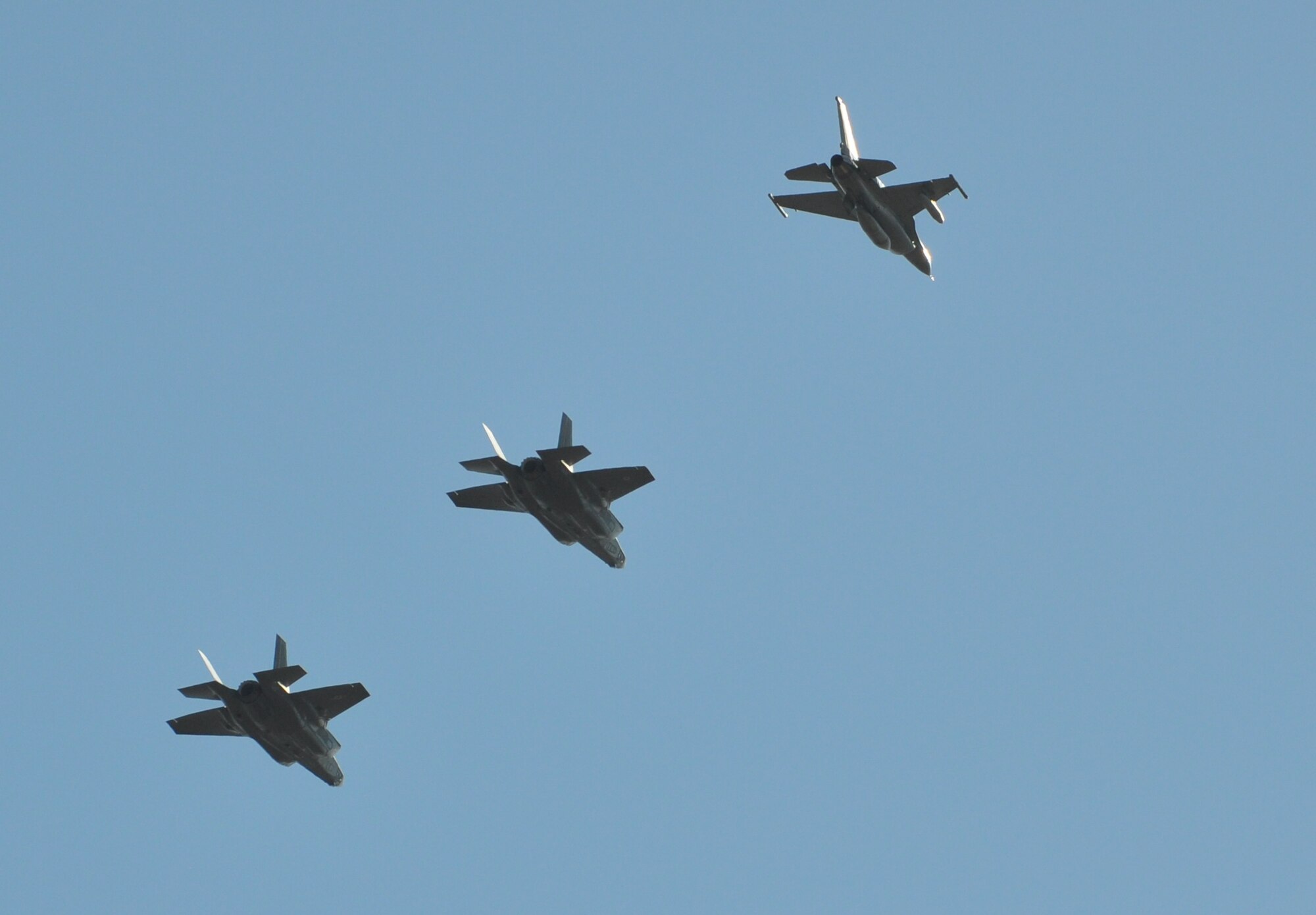 A second British F-35B Lightning II arrives at Eglin Air Force Base, Fla., from Naval Air Station Fort Worth Joint Reserve Base, Texas, increasing the capability for pilot and maintenance training. The first class of United Kingdom Royal Air Force and Royal Navy aircraft maintainers attending courses at the F-35 Academic Training Center met the jet flown by U.K. Royal Air Force Sqn. Ldr. Jim Schofield. The U.K. aircraft are imbedded in the Marine Fighter Attack Training Squadron 501, and are used by both countries to conduct F-35 training. Accompanied by a U.S. F-35B, there are now 13 B variants of the joint strike fighter at the Marine squadron. Combined with the nine A variants flown by the Air Force, Eglin is the largest fleet of F-35s in the world. Later this month, an RAF and RN pilot will begin instructor pilot training, making them the first international pilots trained at Eglin on the fifth-generation, multi-role fighter.[U.S. Air Force photo/Maj. Karen Roganov]
