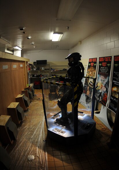 Decorations for Game-Tastic Fest wait in a room at the Stripes Club on Barksdale Air Force Base, La., Oct. 17. Game-Tastic Fest is a two-day video game competition that will feature some of the latest first-person shooter videogames. Two competitions will be held, one for youths ages eight to 17 years old and one for adults 18 years and up. (U.S. Air Force photo/Senior Airman Micaiah Anthony)(RELEASED)