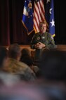 MINOT AIR FORCE BASE, N.D. -- Lt. Gen. Thomas W. Travis, U.S. Air Force Surgeon General, briefs members of the 5th Medical Group on the Air Force's Medical Service mission and vision during an all-call held at the base theater, Oct. 5. The general addressed the future medical challenges in the Air Force medical mission, as well as other high-interest Air Force medical Service topics and goals. (U.S. Air Force photo/Senior Airman Jesse Lopez)