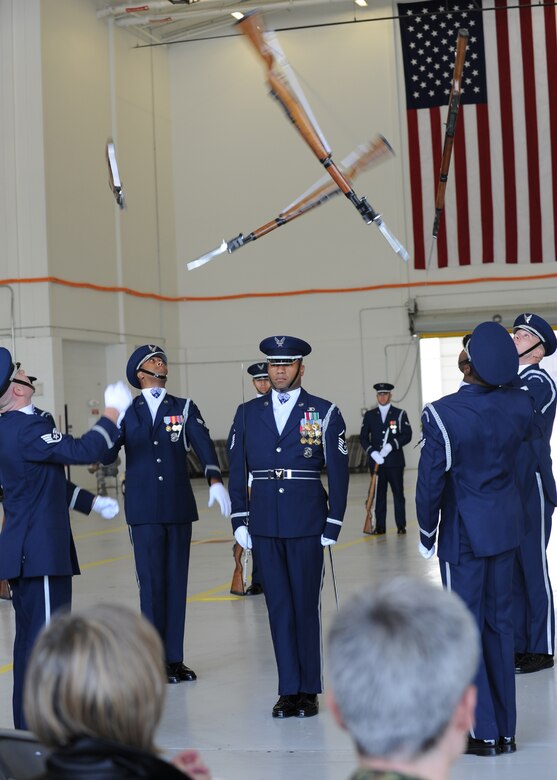 The U.S. Air Force Honor Guard Drill Team performs for personnel from the Embassy of the Federal Republic of Germany in Washington D.C., during a tour here Oct. 17, 2012. The Drill Team promotes the Air Force mission by showcasing drill performances at public and military venues to recruit, retain, and inspire Airmen. (U.S. Air Force photo/ Staff Sgt. Nichelle Anderson)(Released) 