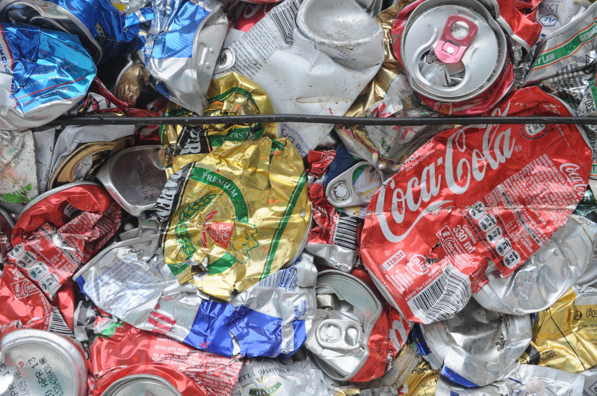 Aluminum cans are shown packed together at a recycling plant near Aviano Air Base, Sept. 5. By recycling the correct way on and off base, it could help save Aviano Air Base money, prevent members from getting fines, and allow the recycling center and Ecosinergie to be more productive towards helping the Italian environment.(U.S. Air Force photo/Airman 1st Class Matthew Lotz)
