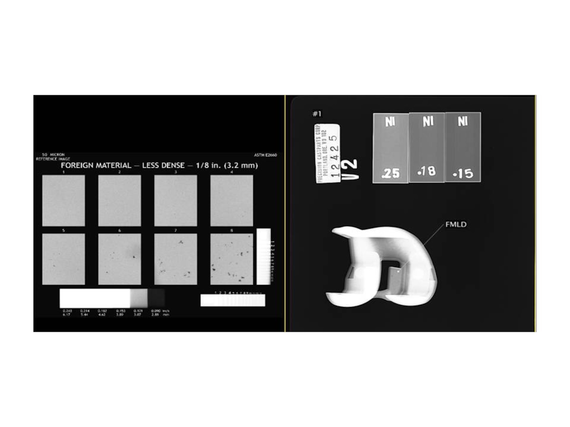 ASTM digital reference images for aluminum. Digital radiography will significantly reduce costs associated with radiographic inspection for aerospace parts. (AFRL Image)