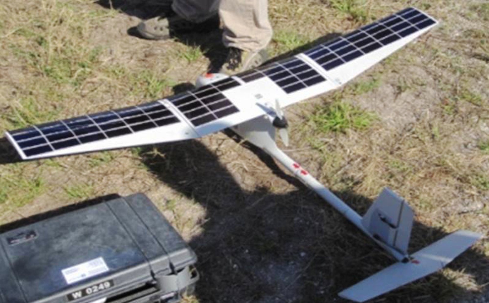 The Solar Raven small unmanned aircraft system, equipped with solar cell technology that will improve flight endurance and flight time, and give special operations personnel added field surveillance capabilities.  (AFRL Image)
