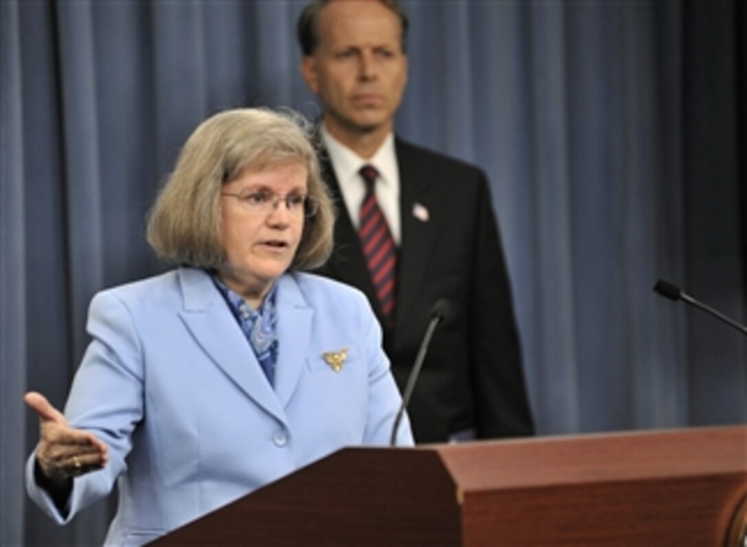 Assistant Director for the Office of Service Member Affairs at the Consumer Financial Protection Bureau Holly Petraeus answers a reporter's question during a press briefing in the Pentagon on Oct. 18, 2012.  Secretary of Defense Leon E. Panetta opened the briefing by announcing a partnership with the Bureau.  The partnership is designed to create better awareness of the rights and options for service member student loan borrowers and to ensure they know about repayment options.  