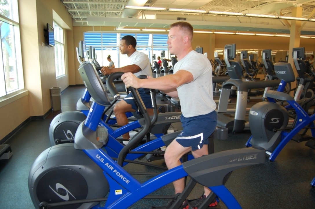 U.S. Air Force personnel enjoying the Tyndall Fitness Center. 