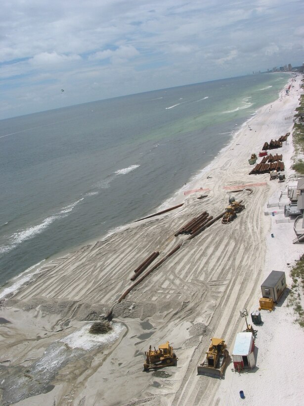 The U.S. Army Corps of Engineers Mobile District restores the Panama City beach with dredging operations to replenish the sand along the coastline. 