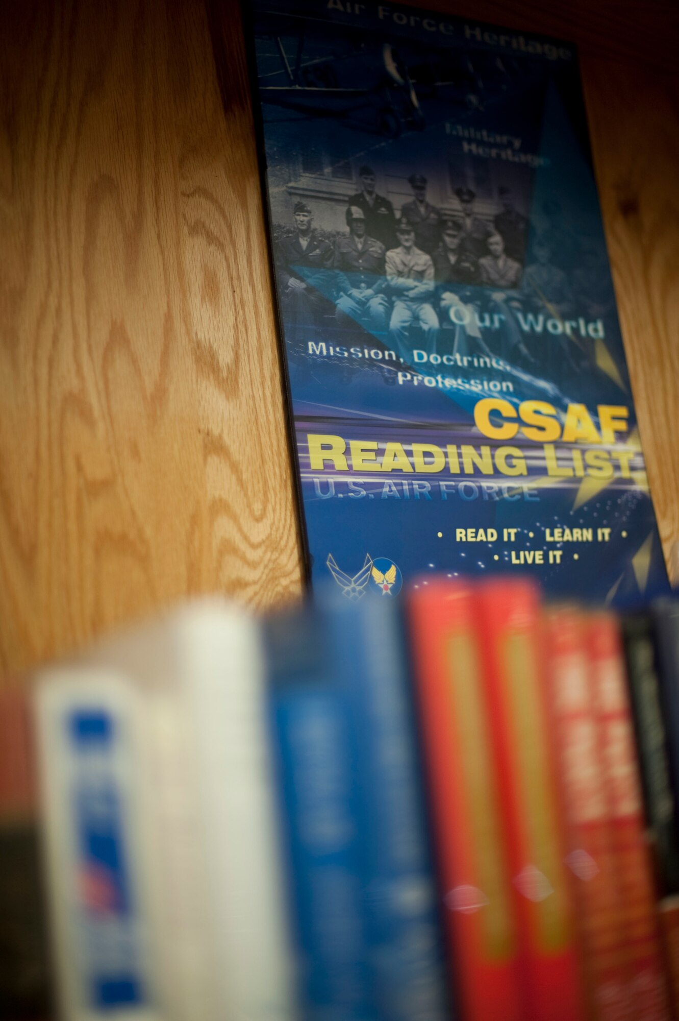 A sign for the Chief of Staff of the Air Force Reading List is displayed at the Commando Library at Hurlburt Field, Fla., Oct. 12, 2012. The CSAF reading list is released every year and features books that give Airmen perspective on the Air Force and the mission. (U.S. Air Force Photo/Airman 1st Class Hayden K. Hyatt)