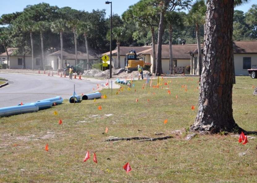 Civil engineer contractors work on replacing the Suwannee Avenue drinking water main with an estimated completion date of March 2013. (U.S. Air Force photo by Staff Sgt. Kirsten Wicker)