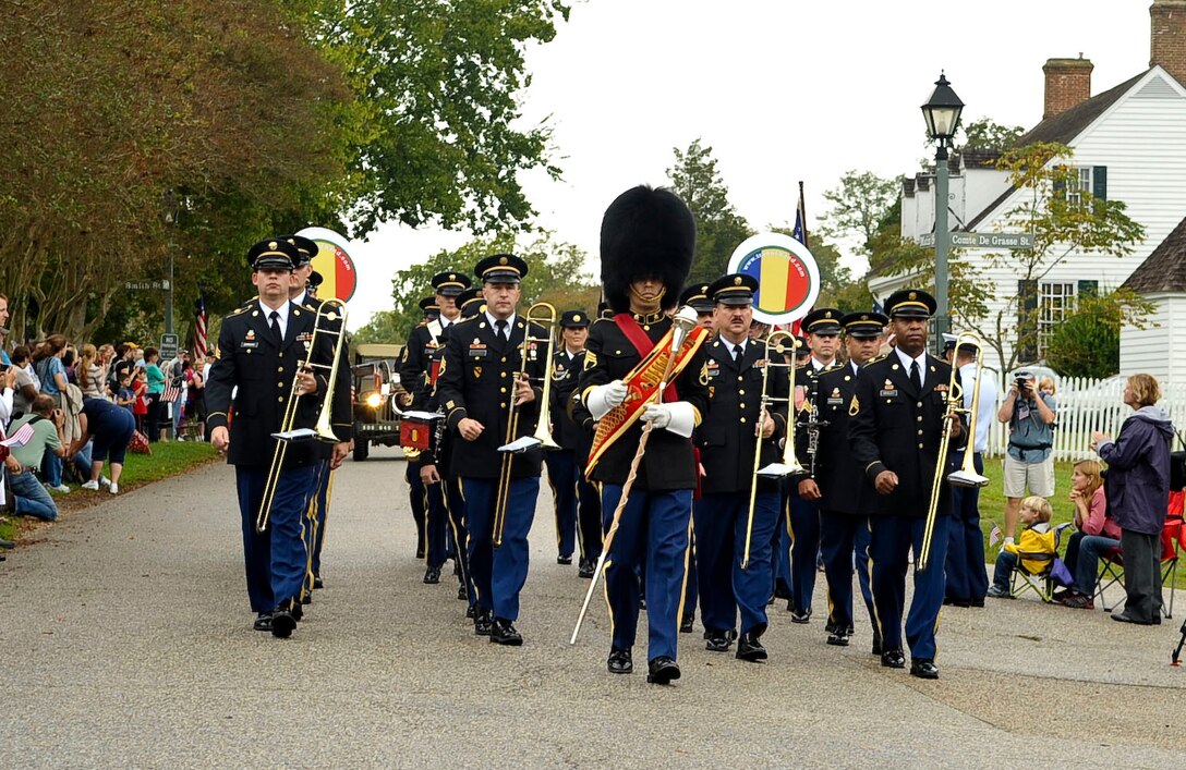 Members of the U.S. Army Training and Doctrine Command from Fort Eustis, Va., march down main-street in Yorktown, Va., as part of the annual Yorktown Day parade, Oct. 19, 2012.  The parade was the first of many events held to celebrate the success of Gen. George Washington and the Continental Army at Yorktown in 1781. (U.S. Air Force photo by Staff Sgt. Wesley Farnsworth / Released)