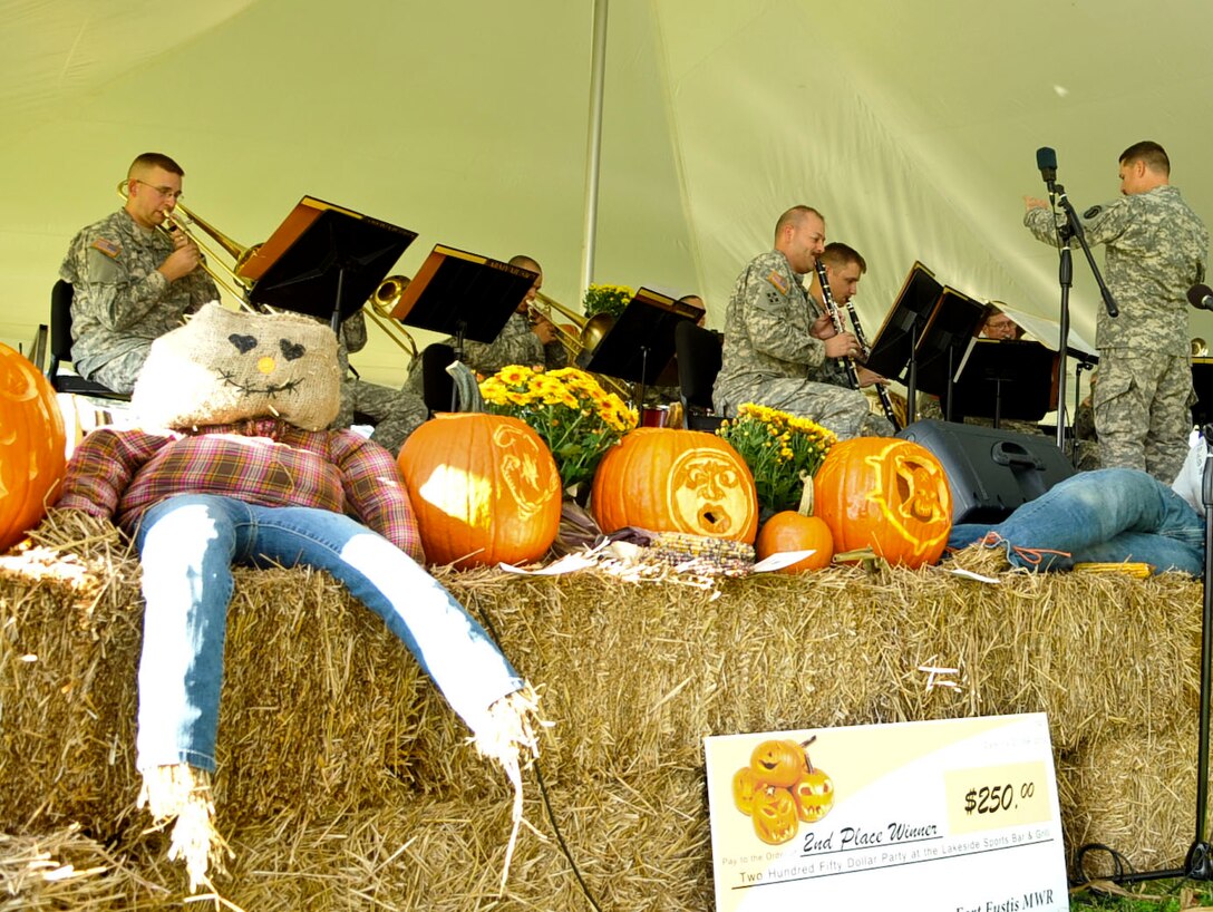 Members of the U.S. Army Training and Doctrine Command band play to entertain those attending the first annual Fall Festival held at Fort Eustis, Va., Oct. 19, 2012. The two day event offered a variety of activities the whole family could enjoy. (U.S. Air Force photo by Staff Sgt. Wesley Farnsworth / Released)