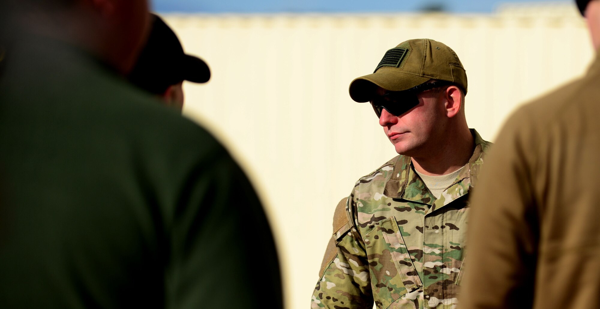 U.S. Air Force Senior Airman Anthony Leopardi, 620th Ground Combat Training Squadron nuclear training instructor, briefs airmen on an upcoming nuclear-convoy training exercise at the North Range of Camp Guernsey, Wyo., Oct. 15, 2012. The exercise is part of a 10-day, annual course called Road Warrior. (U.S. Air Force photo by Airman 1st Class Kayla Newman/Released)
