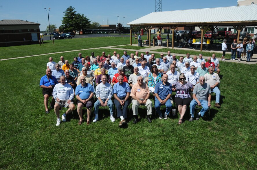 Members of the Afterburners, a group of retired 180th Fighter Wing retirees pose for a group picture at the 180FW, Toledo, Ohio, August 20, 2012.