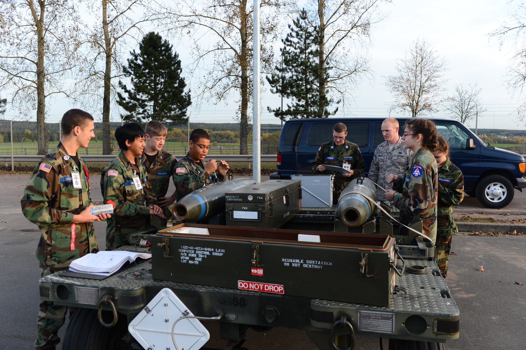 SPANGDAHLEM AIR BASE, Germany – Cadets from the Spangdahlem Civil Air Patrol build an inert Mark 82 bomb during their tour of the 52nd Equipment Maintenance Squadron conventional maintenance shop Oct. 19, 2012. The cadets got the chance to assemble a laser-targeting system, inert fuse and tail fins on an inert bomb. (U.S. Air Force photo by Airman 1st Class Dillon Davis/Released)