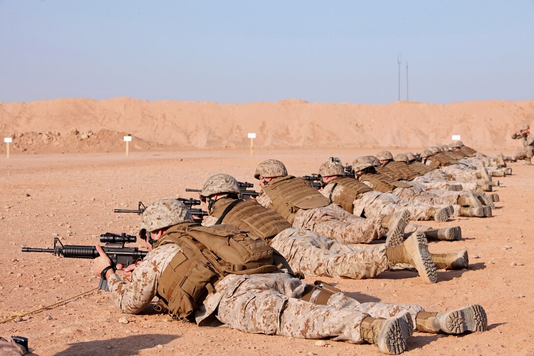 U.S. Marines conduct a battlefield zero on Camp Leatherneck in Afghanistan's Helmand province, Oct. 19, 2012.