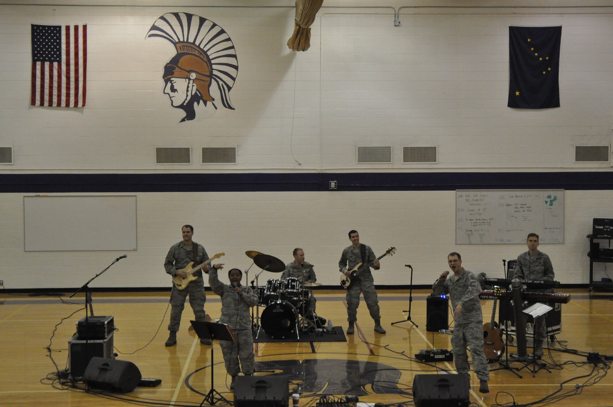 In support of Red Ribbon Week, the USAF Band of the Pacific-Top Cover performs for students in the Anchorage, Palmer, and Wasilla areas. The concerts feature many current musical favorites along with a powerful message to say "NO" to drugs and live a healthy lifestyle. 