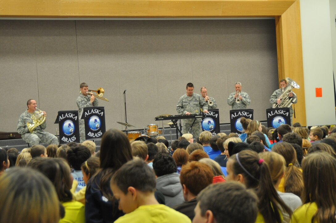 In Recognition of Red Ribbon Week, the USAF Band of the Pacific-Alaska Brass performs for students in the Anchorage, Palmer, and Wasilla areas. The Concerts feature a variety of entertaining music along with a powerful message to say "NO" to drugs and live a healthy lifestyle. 