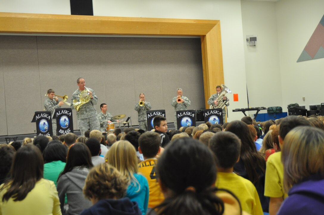In Recognition of Red Ribbon Week, the USAF Band of the Pacific-Alaska Brass performs for students in the Anchorage, Palmer, and Wasilla areas. The Concerts feature a variety of entertaining music along with a powerful message to say "NO" to drugs and live a healthy lifestyle. 