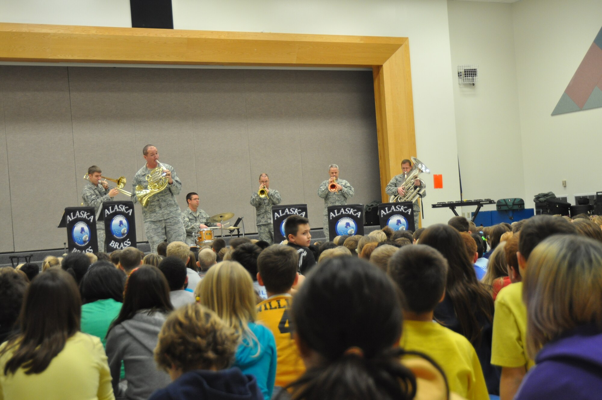 In Recognition of Red Ribbon Week, the USAF Band of the Pacific-Alaska Brass performs for students in the Anchorage, Palmer, and Wasilla areas. The Concerts feature a variety of entertaining music along with a powerful message to say "NO" to drugs and live a healthy lifestyle. 