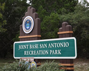 Entrance sign for the Joint Base San Antonio Recreation Park located at Canyon Lake, Texas. The JBSA Park is a 250-acre recreation area open to all Department of Defense ID card holders, 7 days a week year-round.  (U.S. Air Force photo by Dan J. Solis)