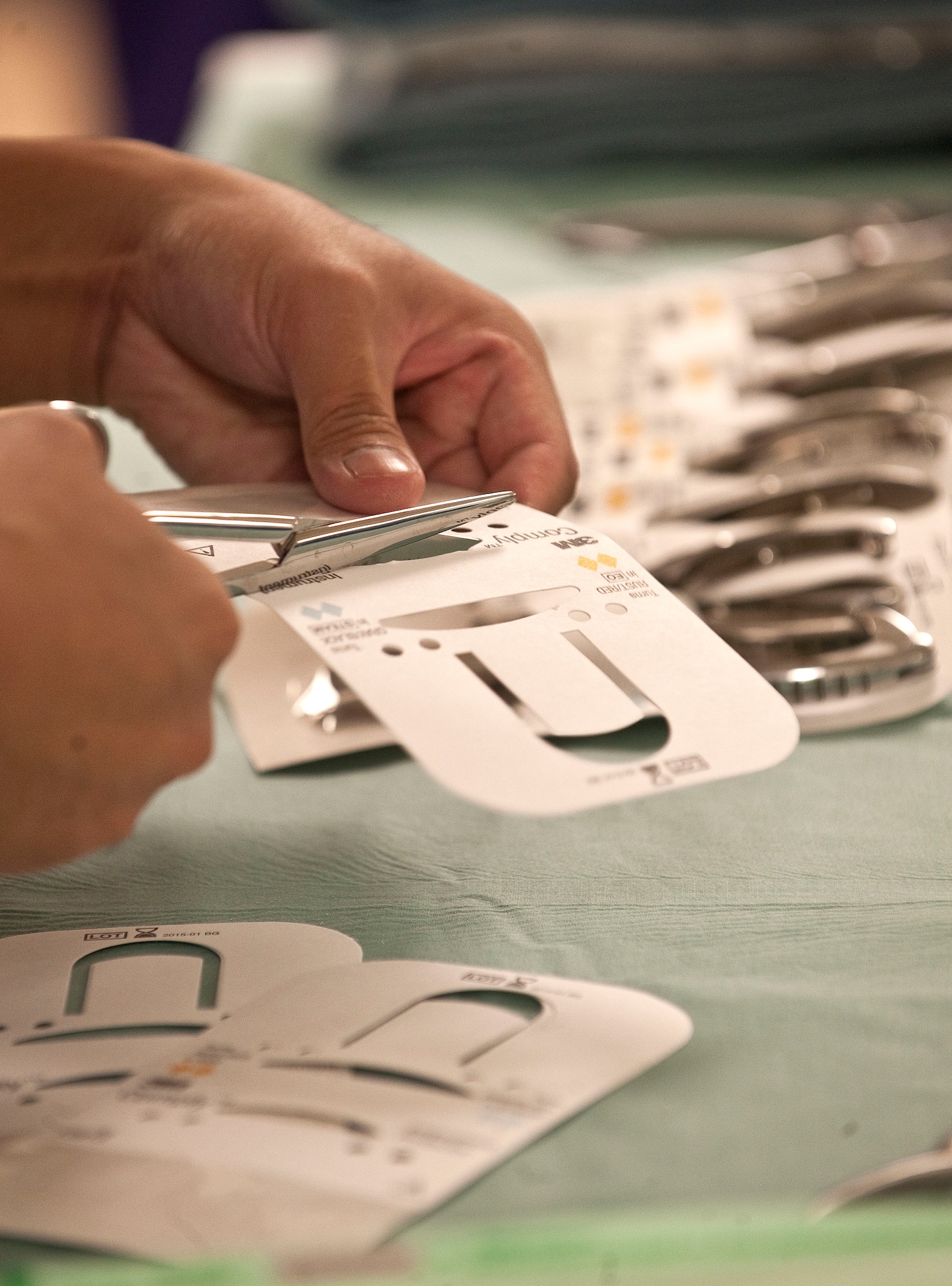 Derick Isaac, Veterans Affairs lead technician, assembles and sterilizes surgical instruments at the Mike O' Callaghan Federal Medical Center Oct. 22, 2012, at Nellis Air Force Base, Nev. Surgical technicians process surgical instruments through a decontamination process prior to assembling and restocking. (U.S. Air Force photo by Staff Sgt. Christopher Hubenthal)