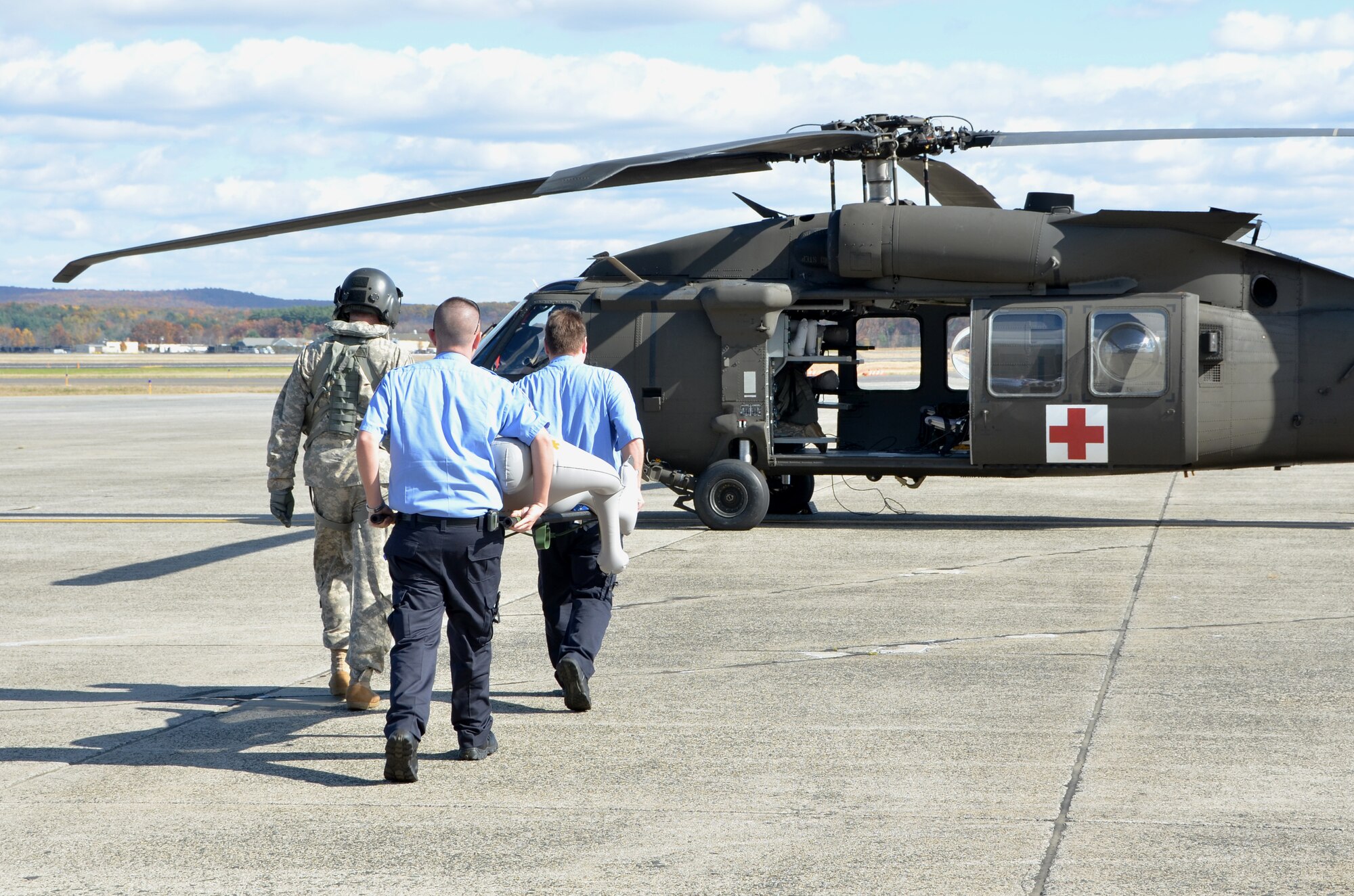 More than 125 representatives of regional hospitals, municipal and emergency workers, as well as Patriot Wing members converged on the base Oct. 21 for a National Disaster Medical System exercise that included Westover Air Reserve Base and the Springfield, Mass. Area.