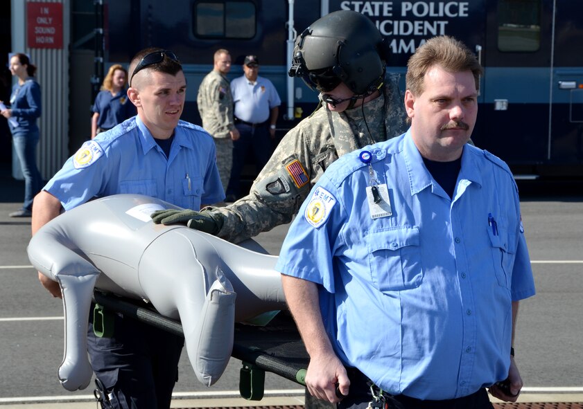 More than 125 representatives of regional hospitals, municipal and emergency workers, as well as Patriot Wing members converged on the base Oct. 21 for a National Disaster Medical System exercise that included Westover Air Reserve Base and the Springfield, Mass. Area.