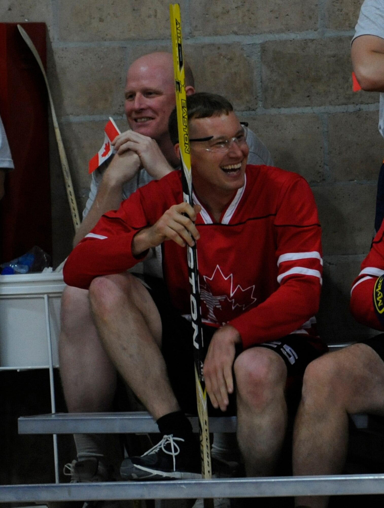 SOUTHWEST ASIA – A Canadian hockey player takes a break from the floor during the USA versus Canada hockey game here Oct. 12. The Canadians took the game home, beating the Americans, 12-4. (U.S. Air Force photo/Staff Sgt. Alexandra M. Boutte) 