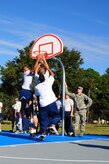 Airmen compete in the basketball championship game during the Dorm Challenge. (U.S. Air Force photo / Airman 1st Class Chacarra Walker)