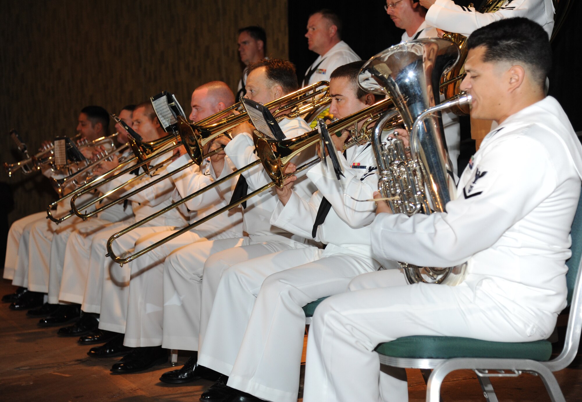 The Band of the United States Navy perform during the 34th Annual Salute To The Military Oct. 23, 2012, at the Mississippi Coast Coliseum in Biloxi, Miss. Master Sgt. Nicole Dismute, Mathies NCO Academy, Keesler Air Force Base, was recognized as the winner of the Thomas V. Fredian Community Leadership Award at the event.  (U.S. Air Force photo by Kemberly Groue)