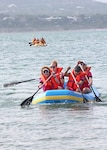 X-treme team Road Divas members, (from left to right), Kimberly Felty, Carolina Marin Solo, Johanna House and Jennifer Mitchell, row during the 2-mile rafting course as part of the Rambler 120 competition Oct. 20 at the Joint Base San Antonio Recreation Park at Canyon Lake.  





