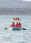 X-treme team Road Divas members, (from left to right), Kimberly Felty, Carolina Marin Solo, Johanna House and Jennifer Mitchell, row during the 2-mile rafting course as part of the Rambler 120 competition Oct. 20 at the Joint Base San Antonio Recreation Park at Canyon Lake.  





