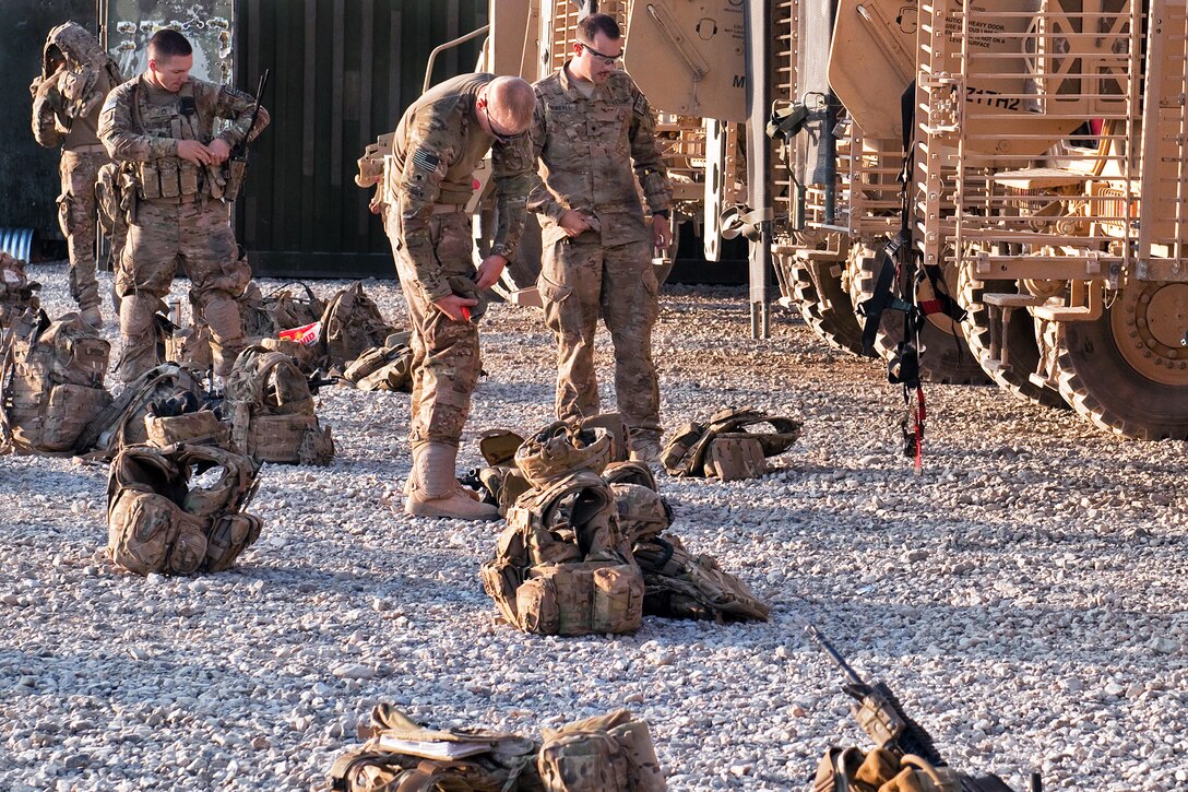 U.S. Army soldiers prepare for a mission on Forward Operating Base Shank in  Afghanistan's Logar province, Oct. 10, 2012. The soldiers are combat engineers assigned to the102nd Sapper Company, 307th Engineer Battalion, Combat Airborne, 20th Engineer Brigade.
