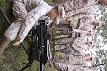 Cpl. Kristopher Corley, Marine Wing Support Squadron 272 motor transportation mechanic, demonstrates how to clear, load and handle malfunctions on a MK-19 automatic grenade launcher to the squadron, Oct. 17. MWSS-272 took the initiative to get as many Marines up-to-date on annual training and refresh on several weapon systems, Oct. 15-19. 
