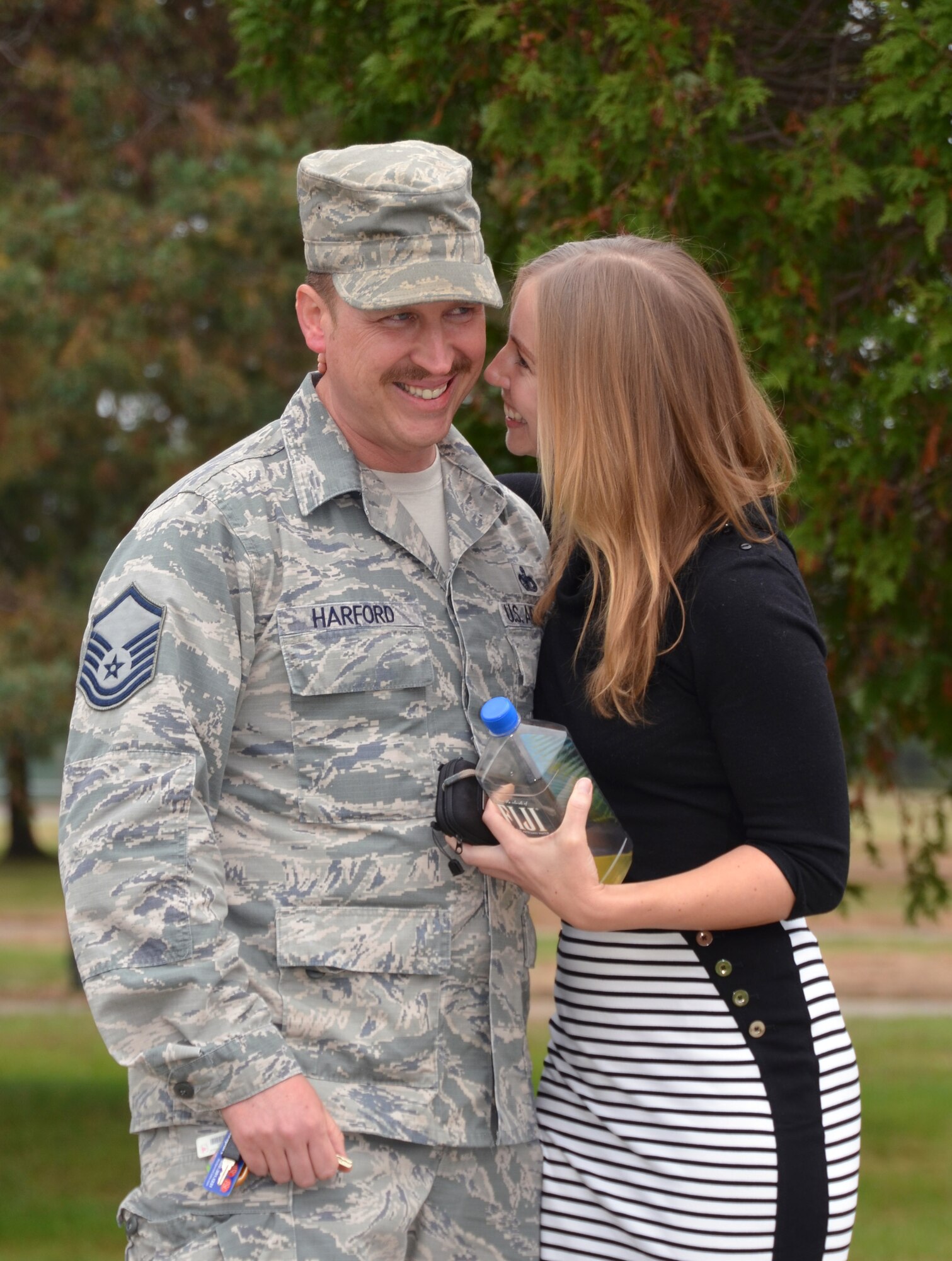 Members of the 439th Security Forces Squadron arrived at Westover Air Reserve Base Thursday morning following a six-month deployment to Southwest Asia. About 20 deployed reservists reunited with their families at the Security Forces Squadron building. (U.S. Air Force photo by SrA Kelly Galloway)