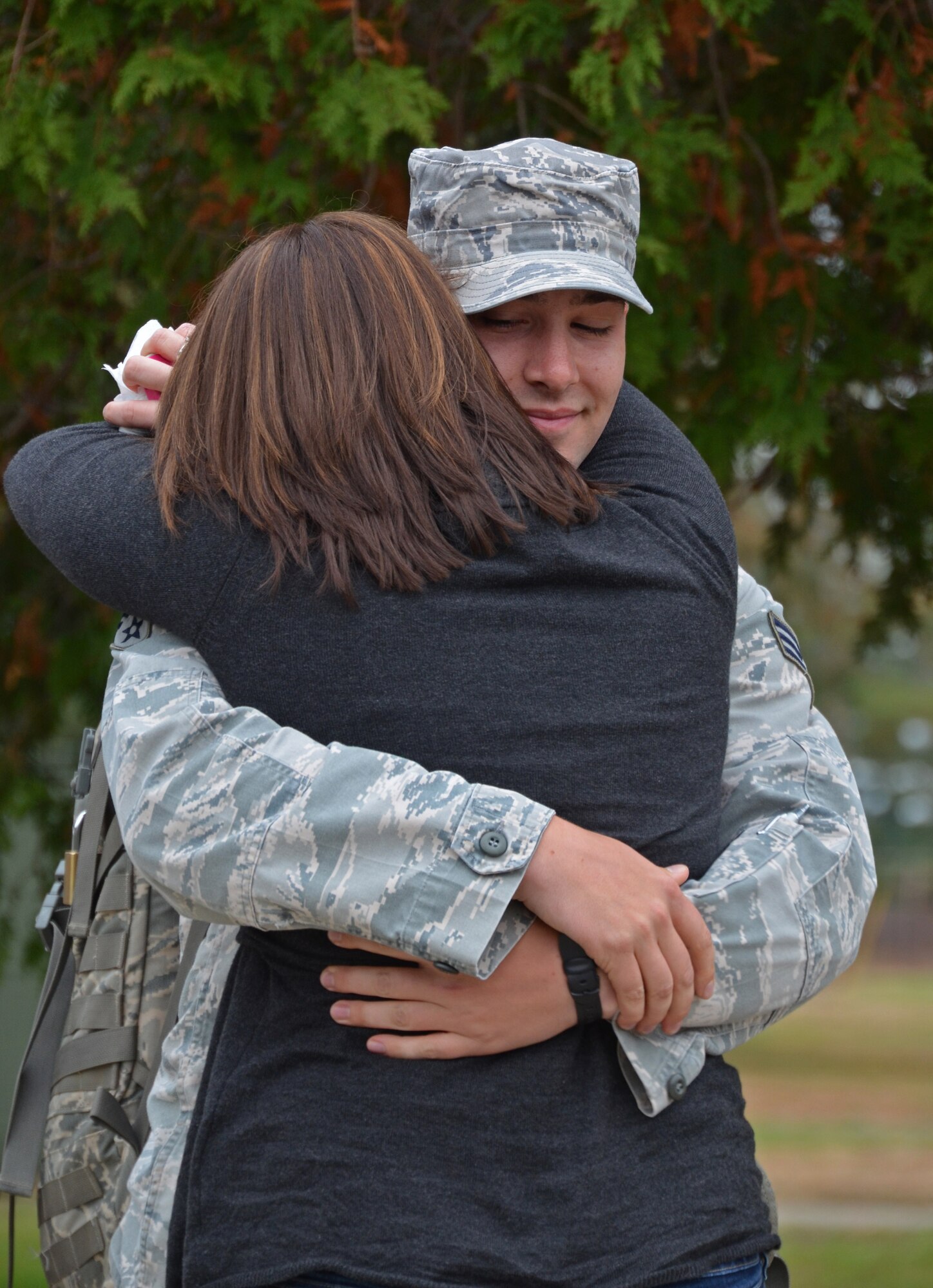 Members of the 439th Security Forces Squadron arrived at Westover Air Reserve Base Thursday morning following a six-month deployment to Southwest Asia. About 20 deployed reservists reunited with their families at the Security Forces Squadron building. (U.S. Air Force photo by SrA Kelly Galloway)