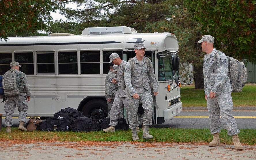 Members of the 439th Security Forces Squadron arrived at Westover Air Reserve Base Thursday morning following a six-month deployment to Southwest Asia. About 20 deployed reservists reunited with their families at the Security Forces Squadron building. (U.S. Air Force photo by SrA Kelly Galloway)
