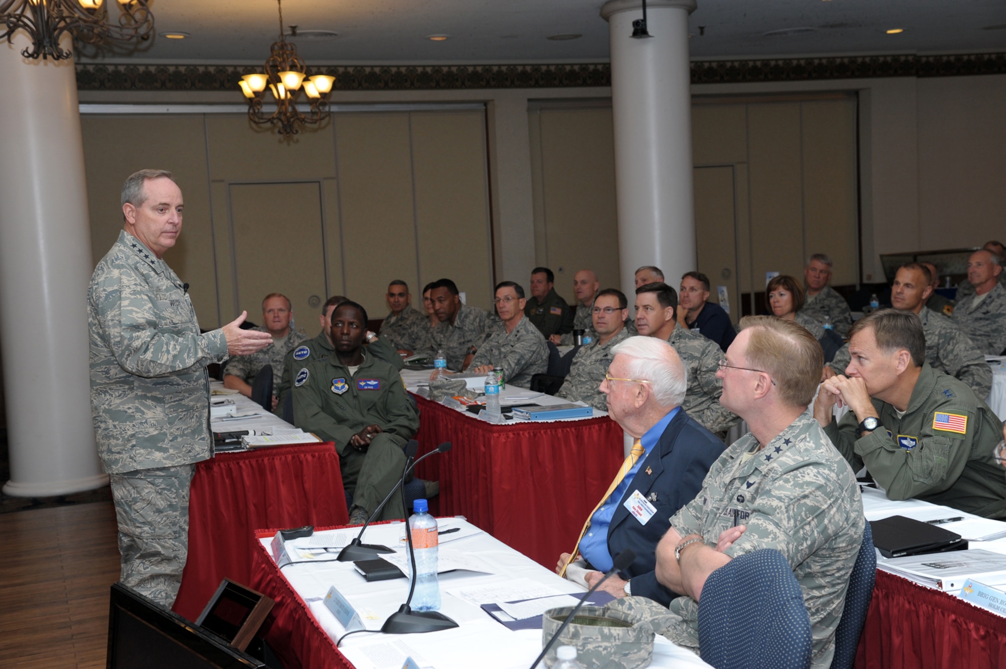 Air Force Chief of Staff Gen. Mark A. Welsh III speaks to Air Education and Training Command leaders during the AETC Senior Leader Conference Oct. 18, 2012. In addition to being a guest speaker at the conference, Welsh visited Basic Military Training at Joint Base San Antonio-Lackland and participated in a BMT graduation as the reviewing official. (U.S. Air Force photo/Joel Martinez)
