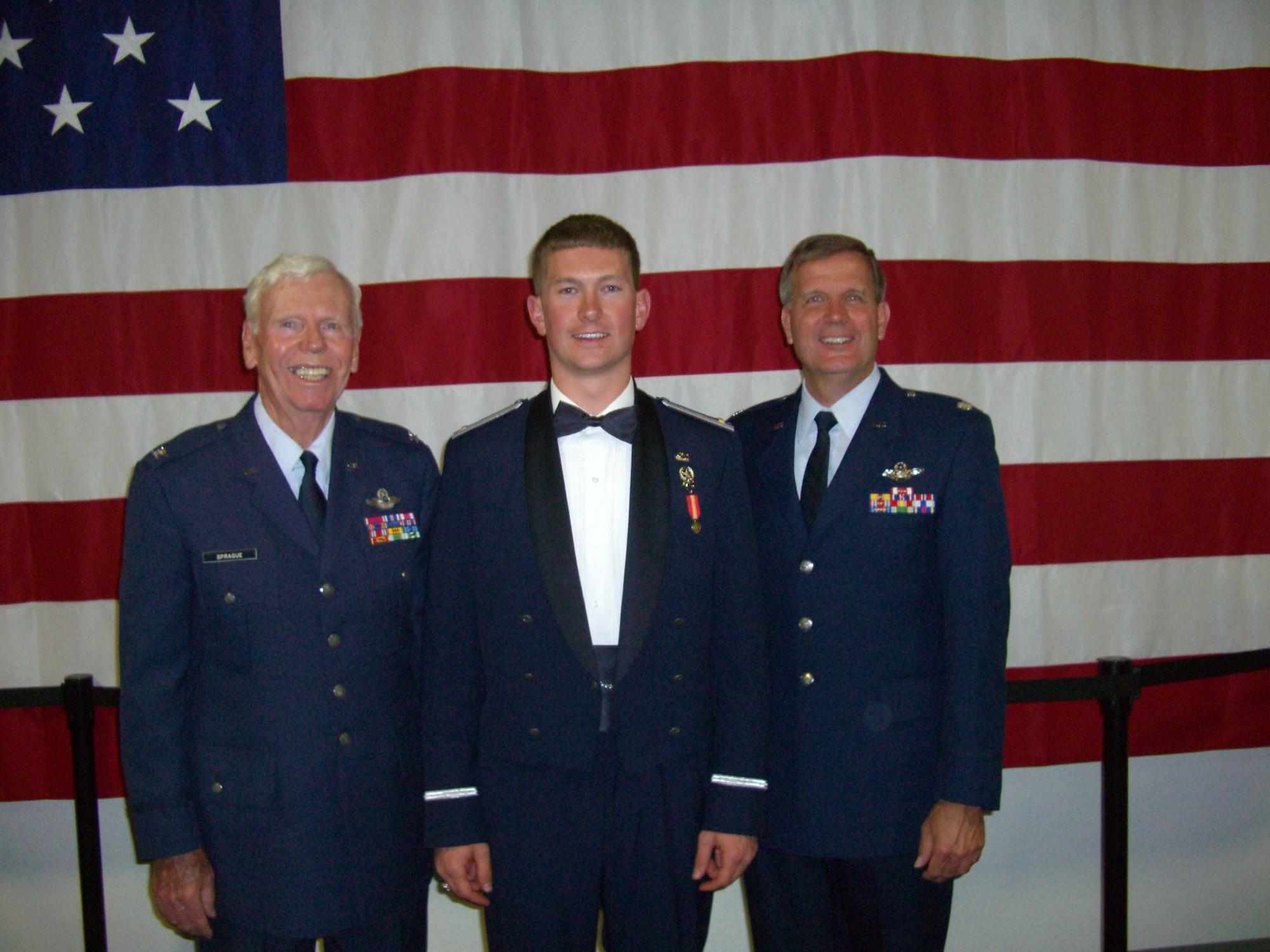 MINOT AIR FORCE BASE, N.D. -- Col. Don Sprague (USAF, Retired); Capt. Daniel Welch, 23rd Bomb Squadron Pilot, and Col. Don Welch (USAF, Ret.), represent three generations of B-52 Stratofortress pilots. They are the embodiment of the continued power and capabilities of the buff, which live on to this day. (Courtesy photo)
