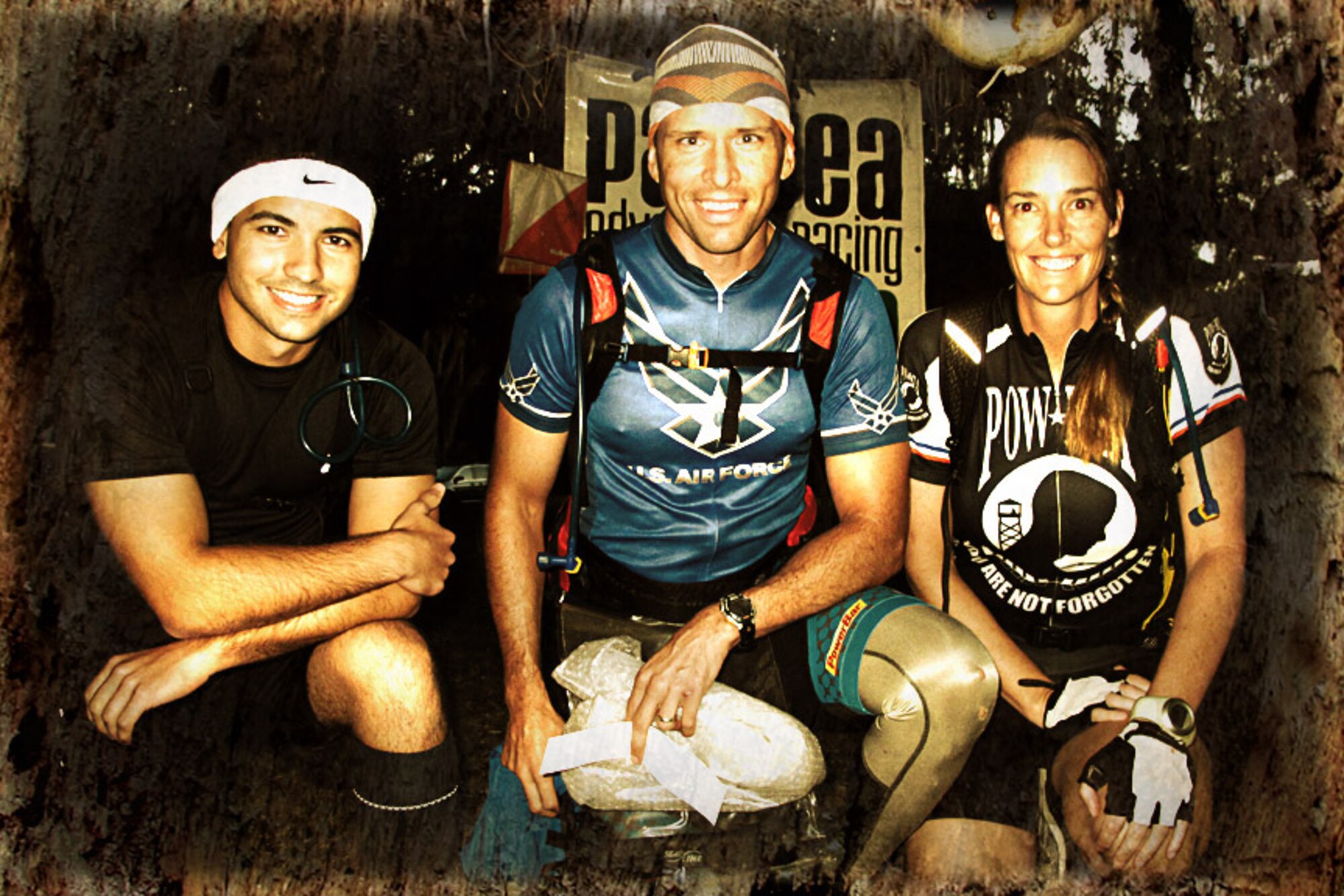 Members of PAFB’s Team Florida Xtreme/US Air Force prepare to take part in the “Lighter Knot Adventure Race” in Princess Place Preserve, Palm Bay, Fl.  Team members (L to R) are 1st. Lt. Jonathan Paz, Lt. Col. Dave "Dash" Ashley, and Maj. Melissa "Thumper" Krambeck.  