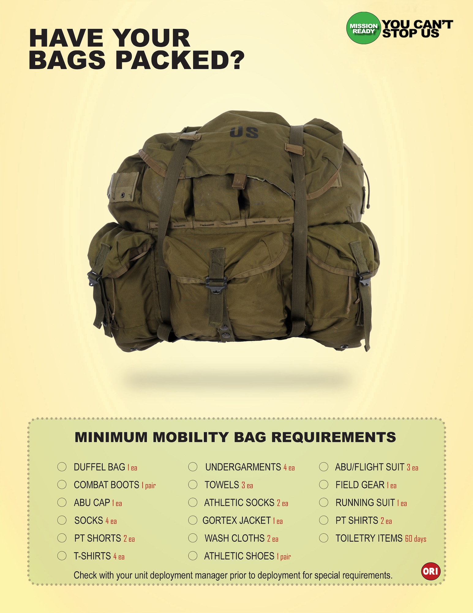 ORI prep Have your bags packed? > Mountain Home Air Force Base > Article Display