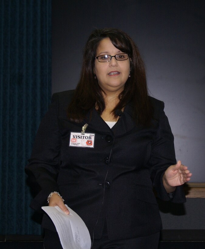 Guest speaker Belkis Barrera Lane speaks during the Hispanic history program, Oct. 24.