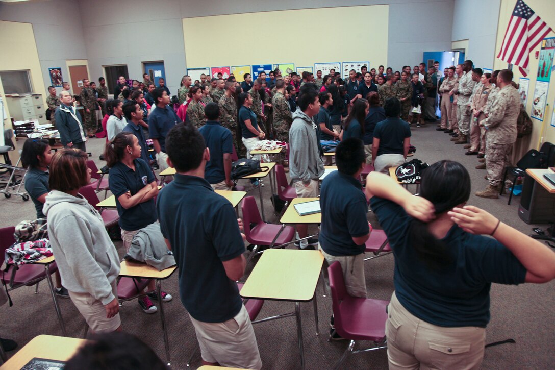 Marines, sailors visit Okkodo High School JROTC cadets, students